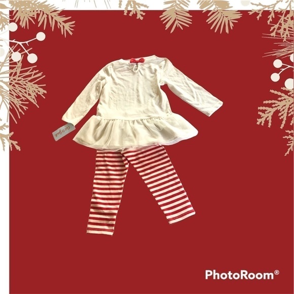 Cat & Jack Baby Girls Christmas Reindeer Striped 2 pc Outfit Set Size 18M - Picture 2 of 14